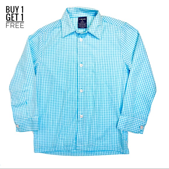 Izod Boys Aqua Gingham Plaid Button Down Size 6